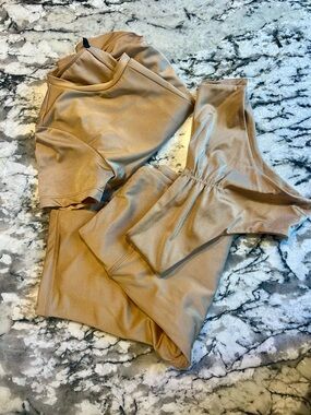 CXIX gold set: shirt, shorts and bikini bottoms